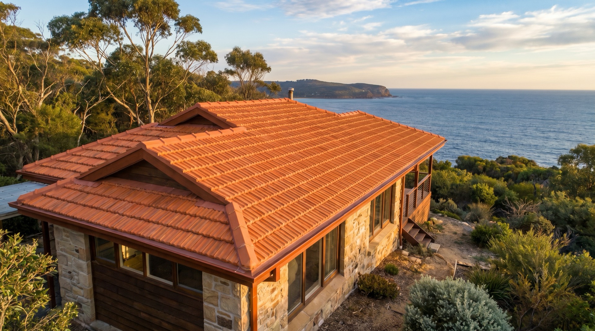 Tile roof repair and re-pointing on a home in Pambula